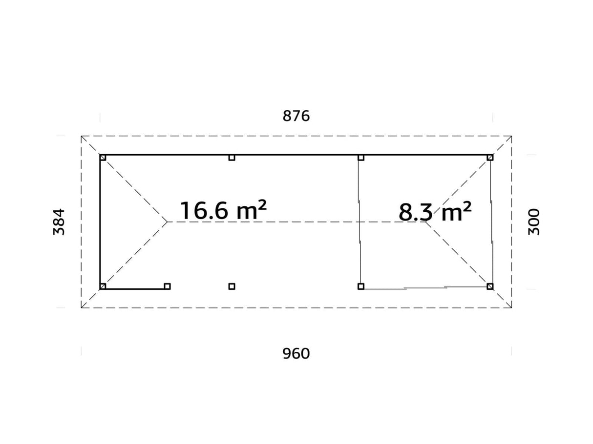 Bianca 216/516 (9x3m | 24,9m²) piharakennus liukuovilla (saatavana tuplalasilla)