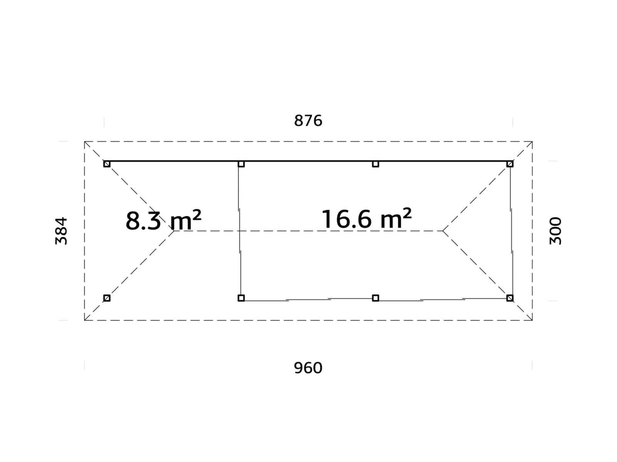 Bianca 218/518 (9x3m | 24,9m²) piharakennus liukuovilla (saatavana tuplalasilla)