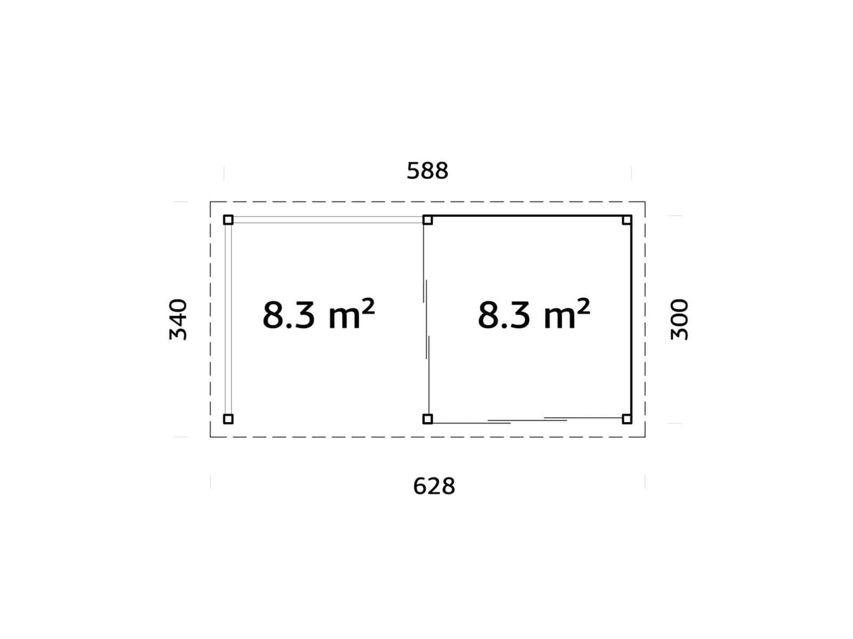 Lenna 403/703 (6x3m | 16,6m²) Lasinen piharakennus liukuovilla (Saatavana tuplalasilla)
