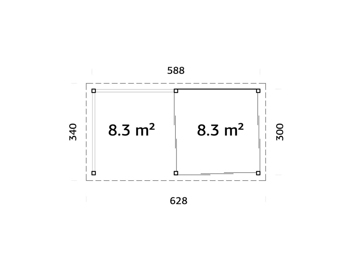 Lenna 404/704 (6x3m | 16,6m²) Lasinen piharakennus liukuovilla (Saatavana tuplalasilla)