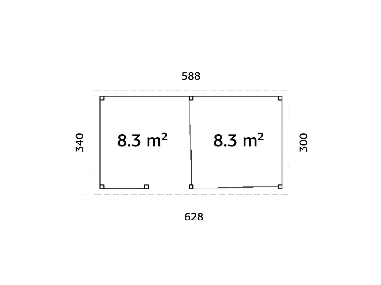 Lenna 407/707 (6x3m | 16,6m²) Lasinen piharakennus liukuovilla tuplalasilla)