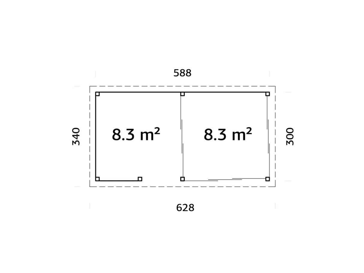 Lenna 408/708 (6x3m | 16,6m²) Lasinen piharakennus liukuovilla (Saatavana tuplalasilla)