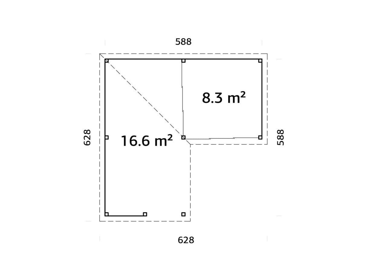 Lenna 409/709 (6x6m | 24,9m²) Lasinen piharakennus liukuovilla (Saatavana tuplalasilla)