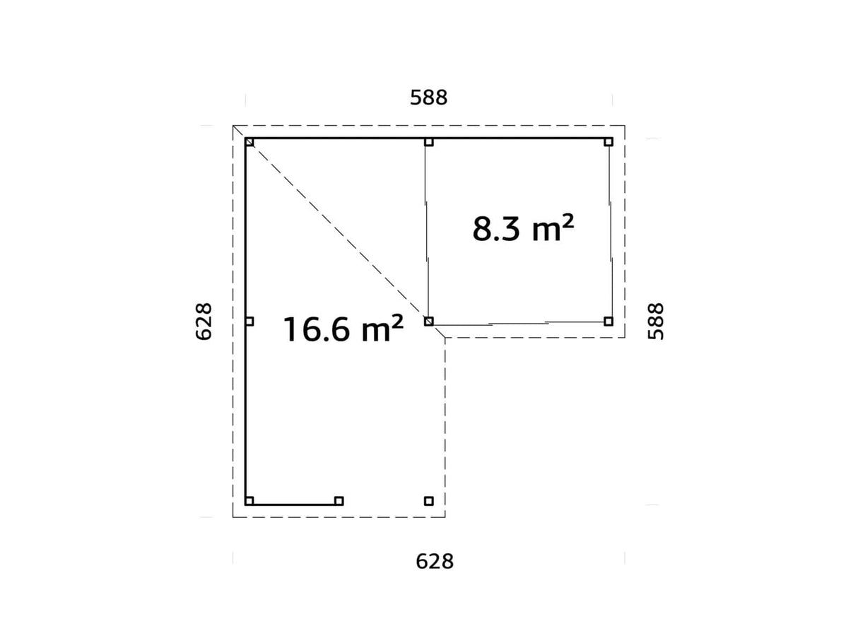 Lenna 410/710 (6x6m | 24,9m²) Lasinen piharakennus liukuovilla (Saatavana tuplalasilla)
