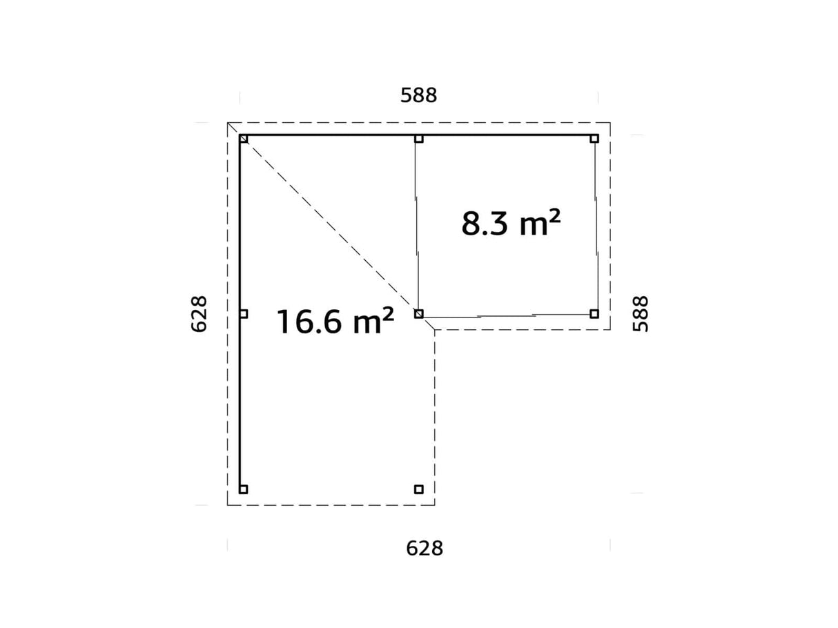 Lenna 412/712 (6x6m | 24,9m²) Lasinen piharakennus liukuovilla (Saatavana tuplalasilla)