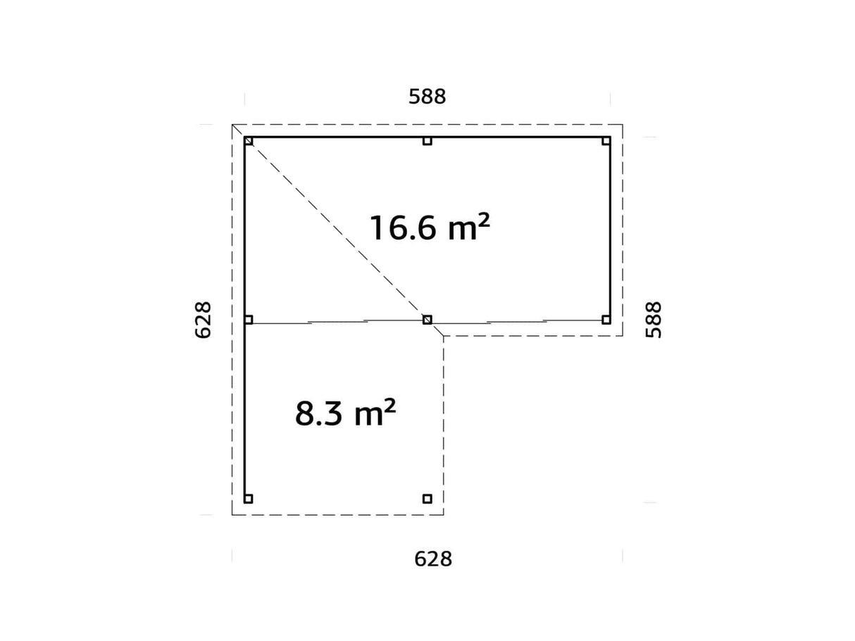 Lenna 413/713 (6x6m | 24,9m²) Lasinen piharakennus liukuovilla (Saatavana tuplalasilla)