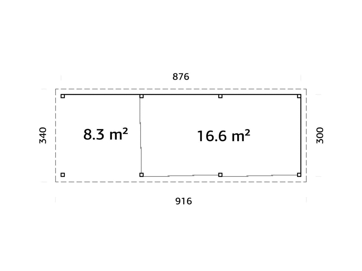 Lenna 417/717 (9x3m | 24,9m²) Lasinen piharakennus liukuovilla (Saatavana tuplalasilla)