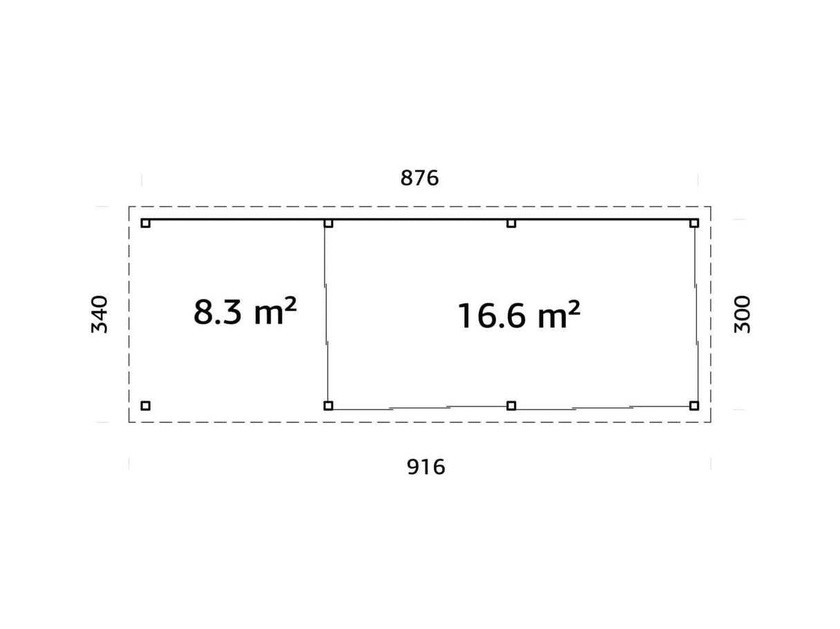 Lenna 418/718 (9x3m | 24,9m²) Lasinen piharakennus liukuovilla (Saatavana tuplalasilla)