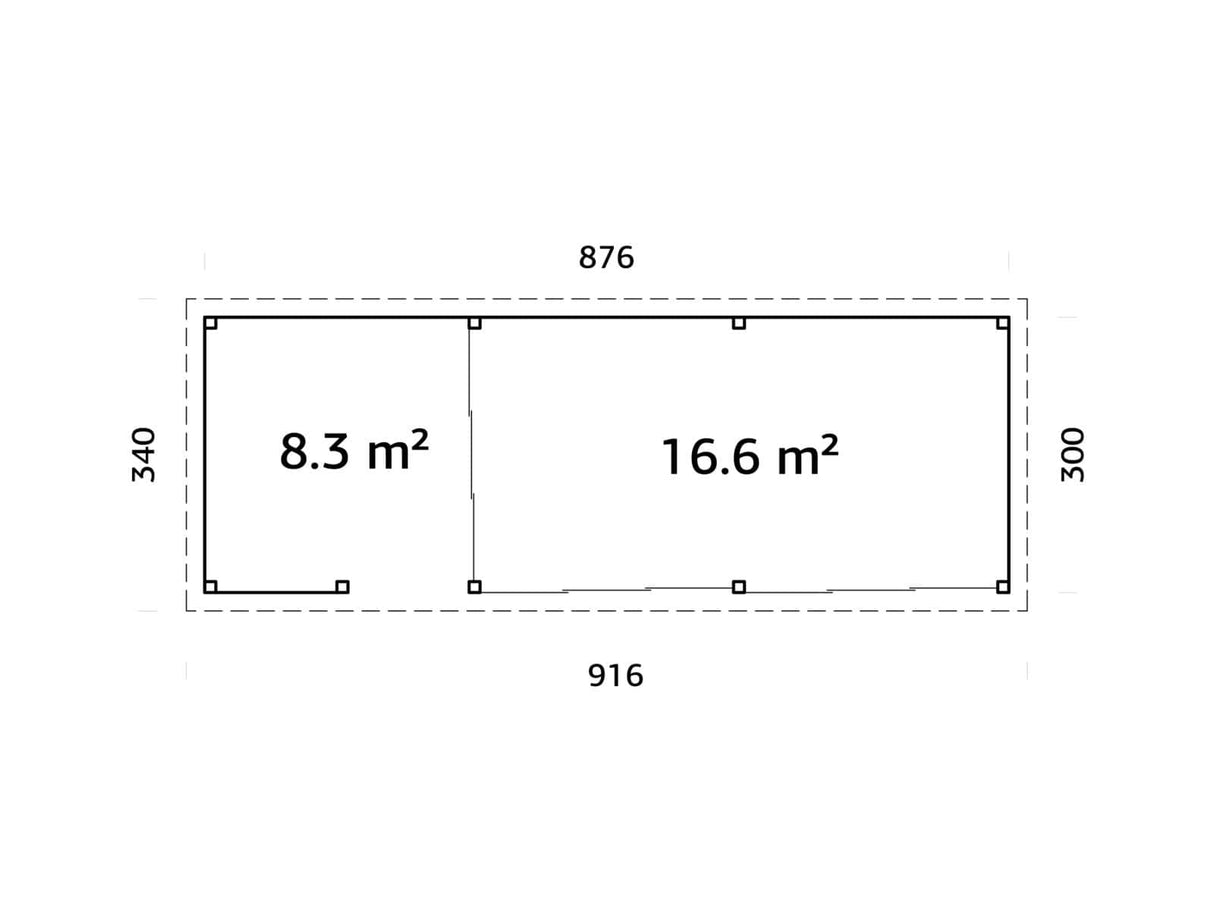 Lenna 419/719 (9x3m | 24,9m²) Lasinen piharakennus liukuovilla (Saatavana tuplalasilla)