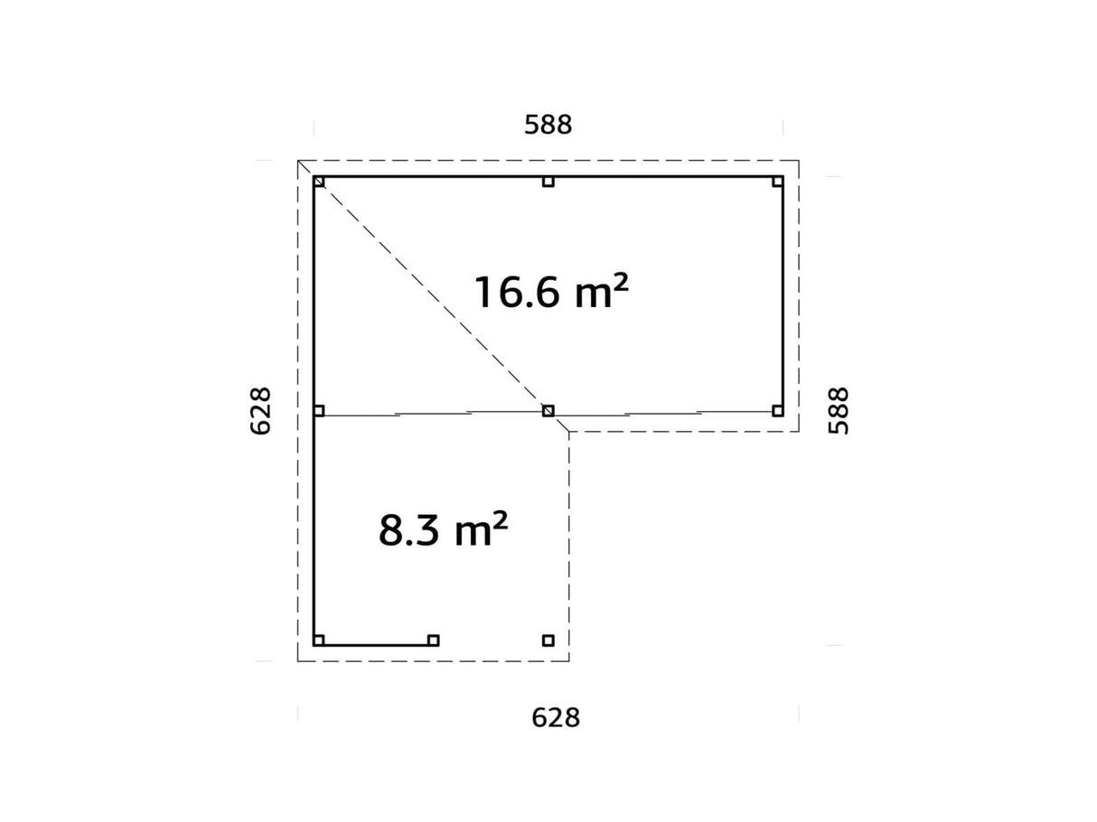 Lenna 422/722 (6x6m | 24,9m²) Lasinen piharakennus liukuovilla (Saatavana tuplalasilla)