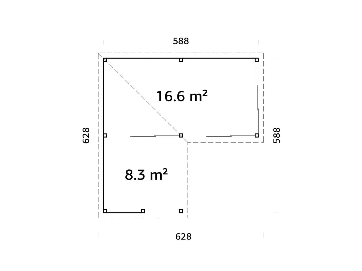 Lenna 423/723 (6x6m | 24,9m²) Lasinen piharakennus liukuovilla (Saatavana tuplalasilla)