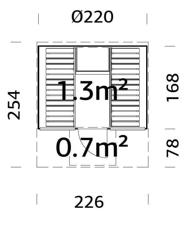 Anita M (2,2x2,5m | 1,3+0,7m² | 42mm) puinen tynnyrisauna lasiseinällä