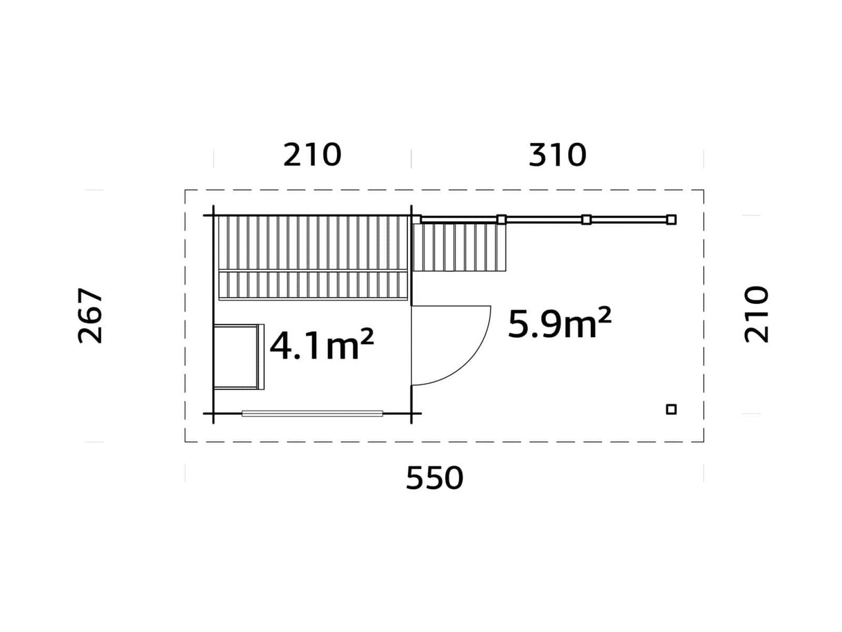 Sanna S+ (5,1x2,3m | 4,1+5,9m² | 44mm) Moderni pihasauna katoksella