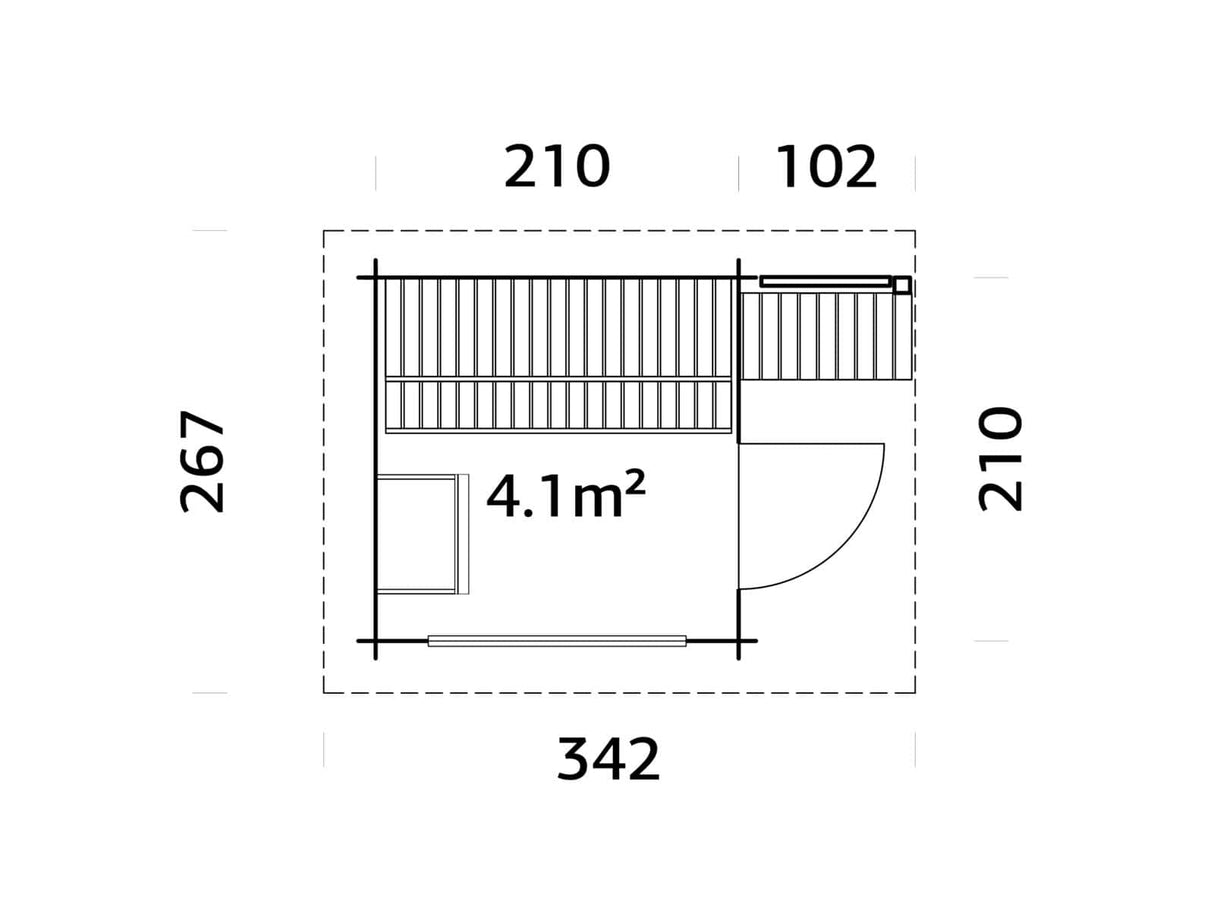 Sanna S (2,3x2,3m | 4,1m² | 44mm) Kompakti pihasauna
