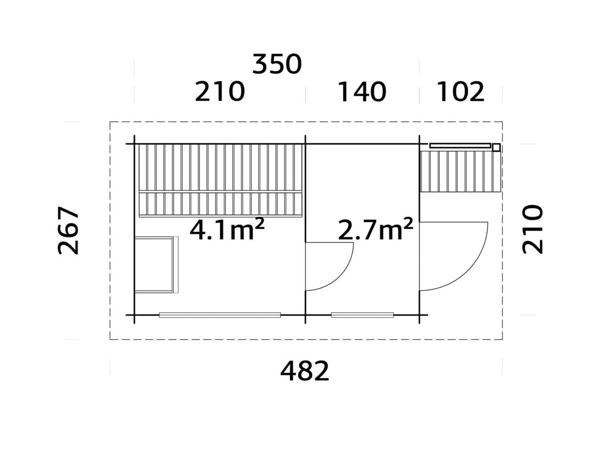 Sanna M (3,7x2,3m | 6,8m² | 44mm) Moderni pihasauna pukuhuoneella