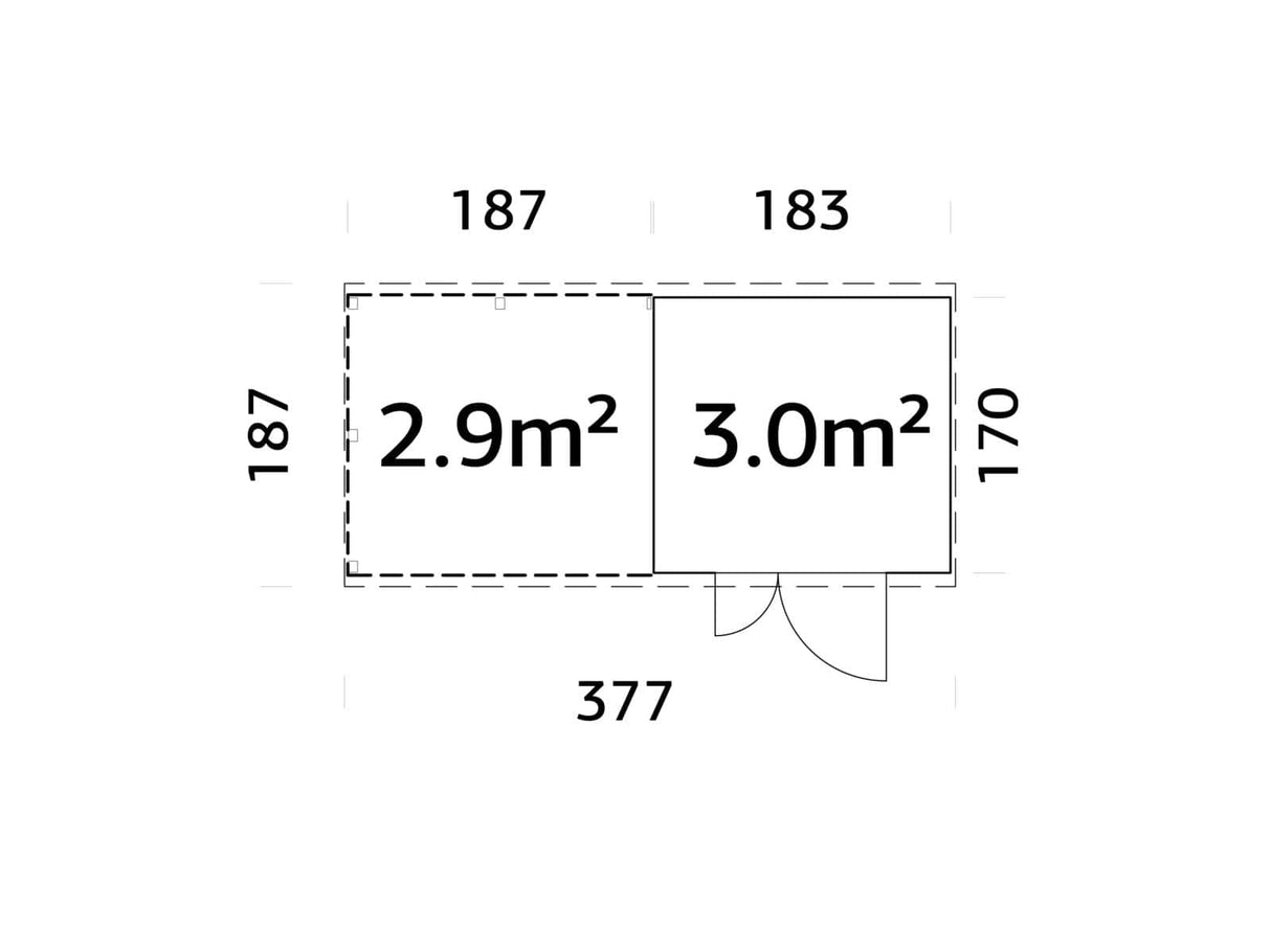 Leif L (3,7x1,7m | 3,0+2,9m²) Käytännöllinen puutarhavaja