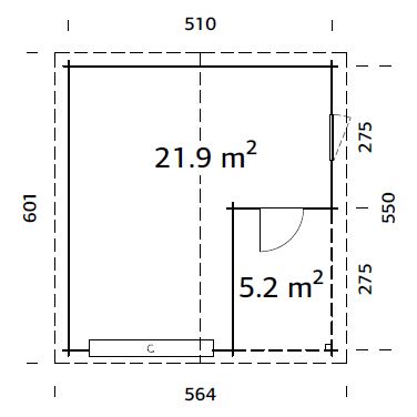 Roger M (5,3x5,7m | 21,9+5,2m² | 44mm) Autotalli nosto-ovella ja katoksella