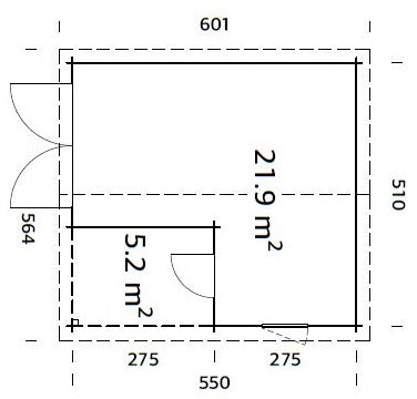 Roger M (5,3x5,7m | 21,9+5,2m² | 44mm) Autotalli puuovella ja katoksella