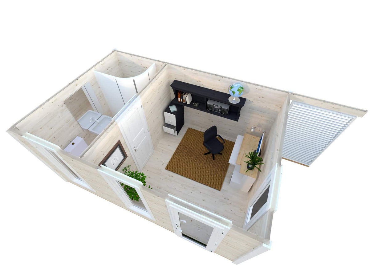 Grace (4,5x2,9m | 12,4+4,1m² | 56mm)Liimapuinen piharakennus katoksella