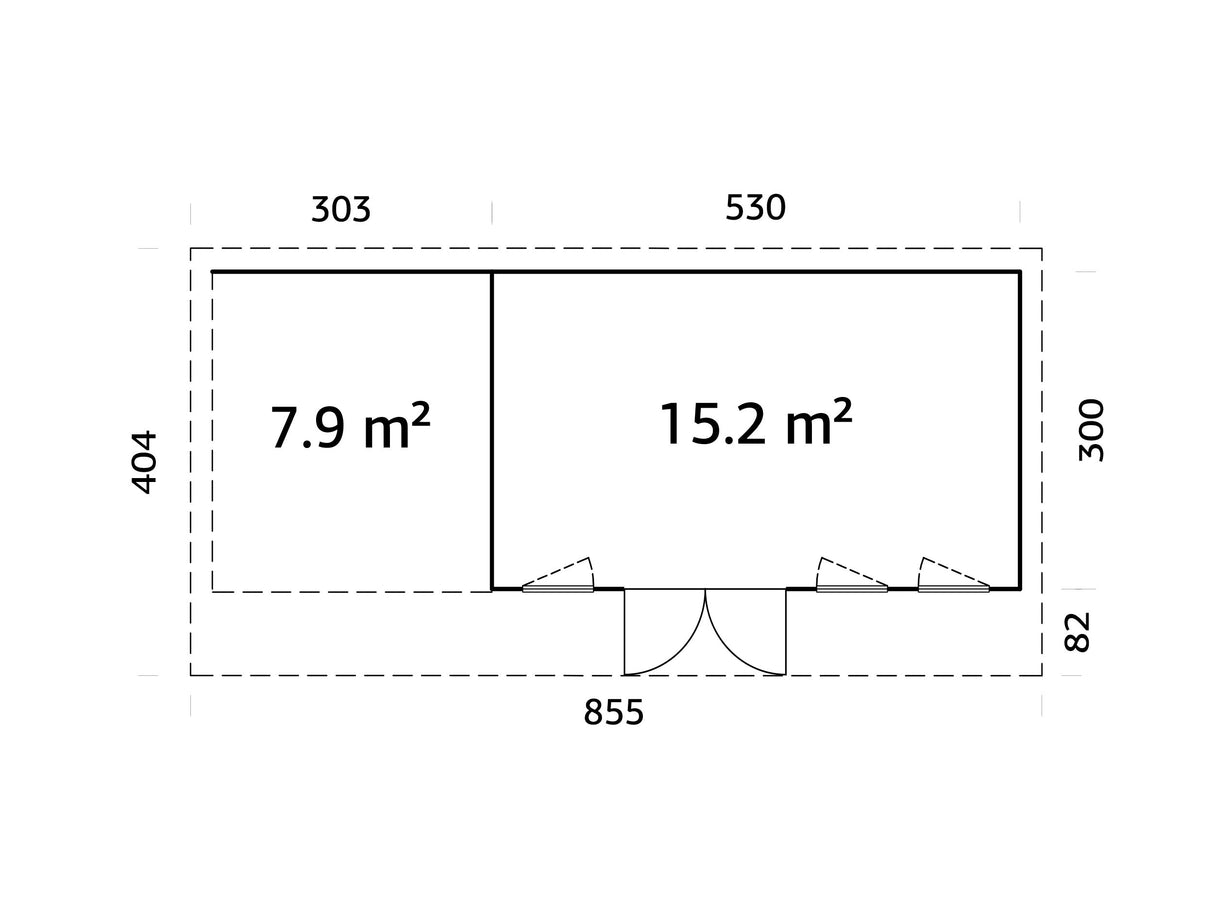 Aurelia L+ (8,3x3 m | 15,2 + 7,9 m² | 44 mm) Tilava moderni pihahuone katoksella
