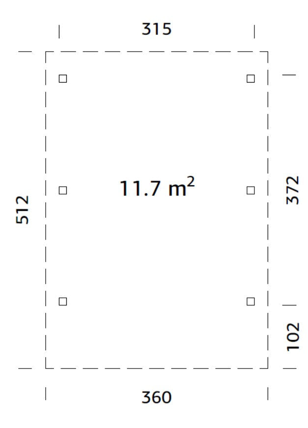 Karl S (3,6x5,1m | 11,7m²) Kompakti tasakattoinen autokatos tai puutarhapaviljonki