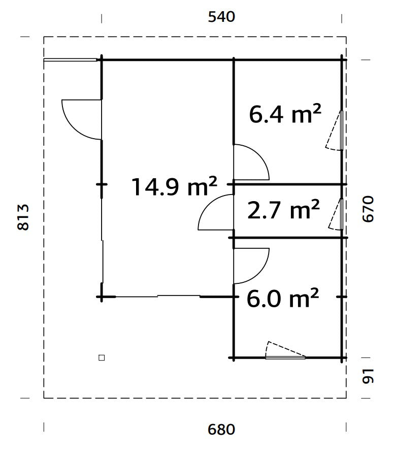 Cecilia XL (5,6x6,9m | 30m² | 70mm) Neljähuoneinen moderni kesämökki alumiiniovilla ja -ikkunoilla