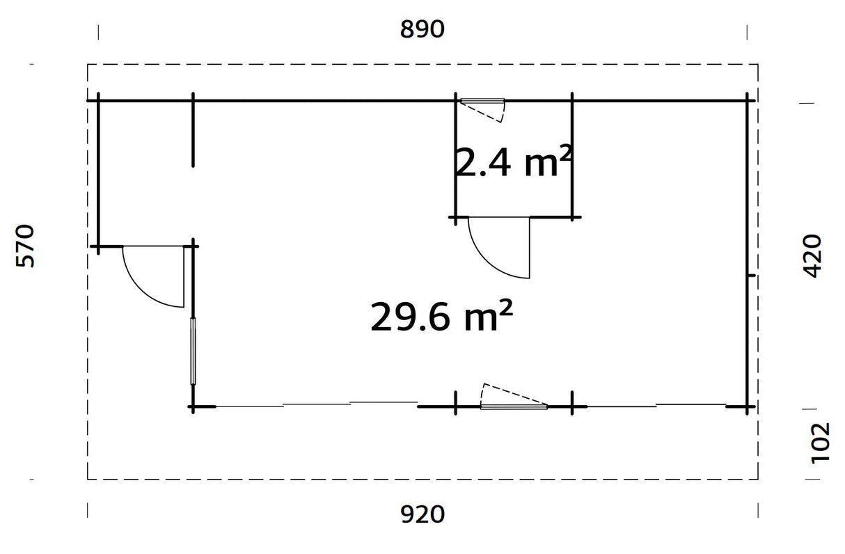 Cecilia XXL (9,1x4,4m | 32m² | 70mm) Tilava 3-huoneinen moderni kesämökki alumiiniovilla ja -ikkunoilla