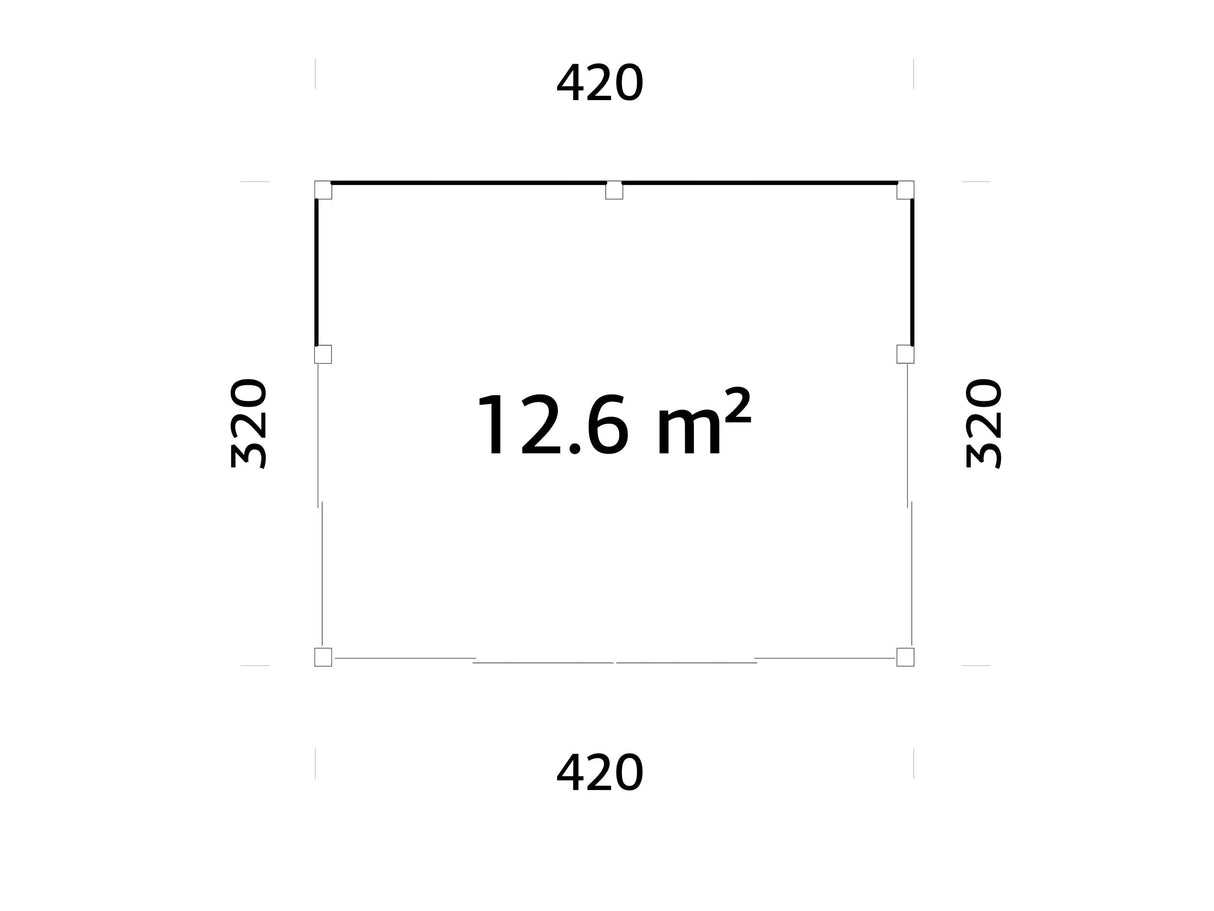 Serena 2 (4,2x3,2 m | 12,6 m² | 44 mm) Moderni lasipaviljonki pihaan – alumiiniovet ja -ikkunat (yksilasinen tai kaksilasinen)