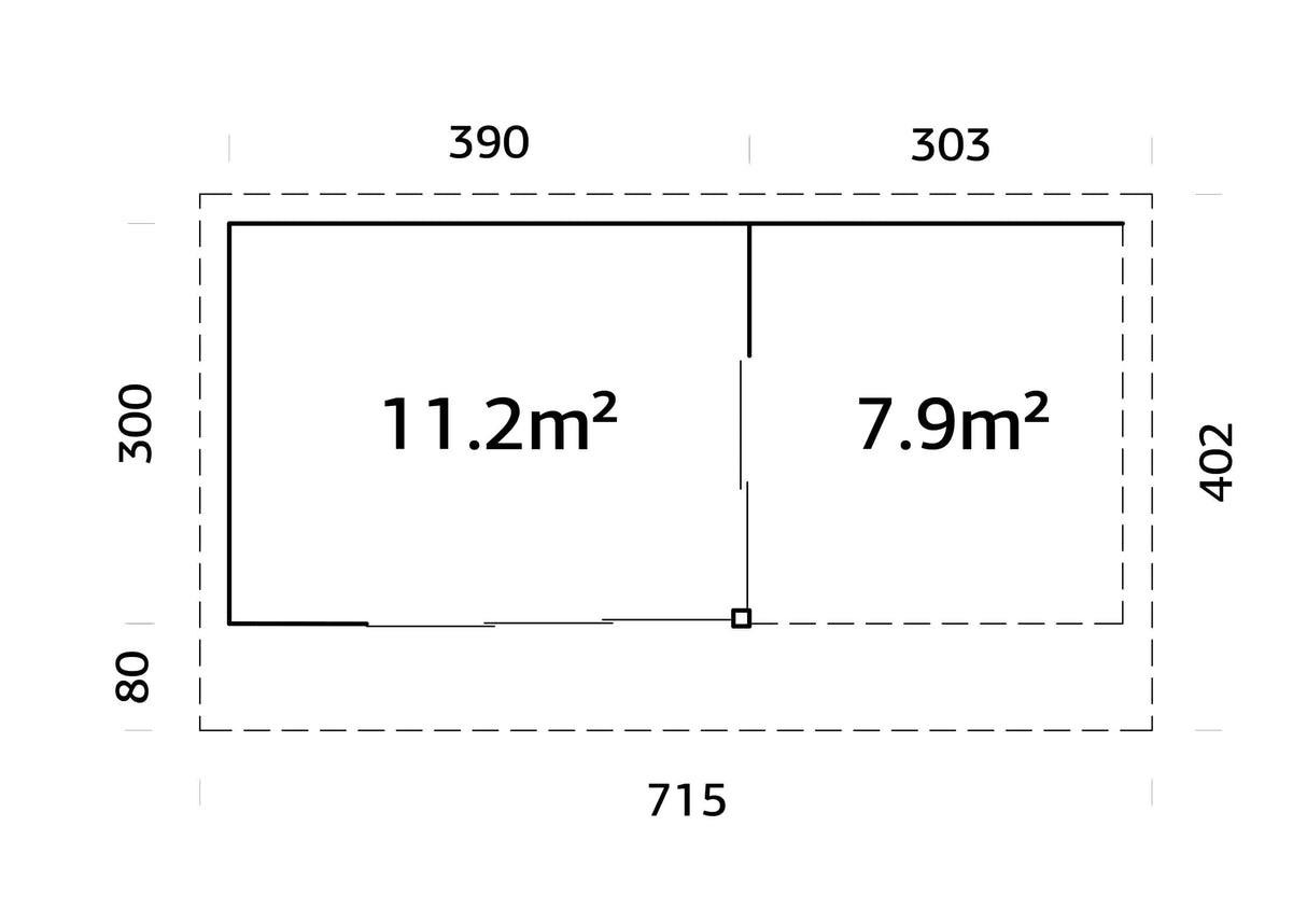 Andrea L (6,9x3m | 11,2+7,9m² | 44mm) piharakennus liukuovilla (saatavana kaksilasitus)