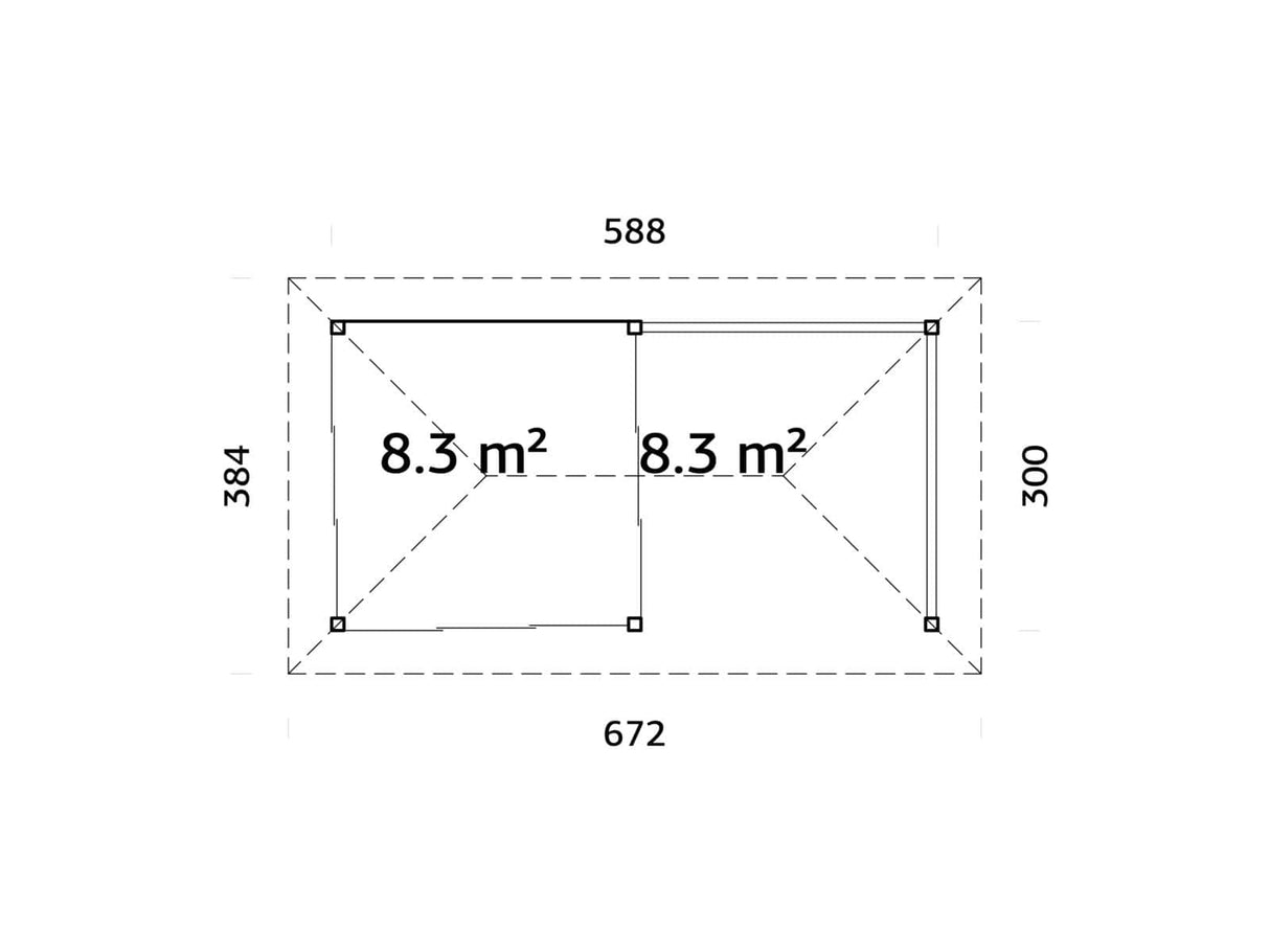 Bianca 204/504 (6x3m | 16,6m²) piharakennus kolmella lasiseinällä ja huvimajalla (saatavana tuplalasilla)
