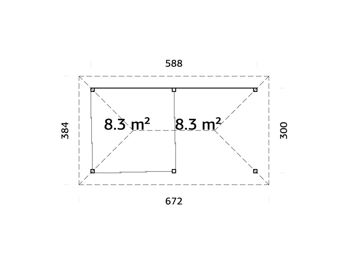 Bianca 206/506 (6x3m | 16,6m²) piharakennus kolmella liukulasiovella ja katoksella (saatavana tuplalasilla)