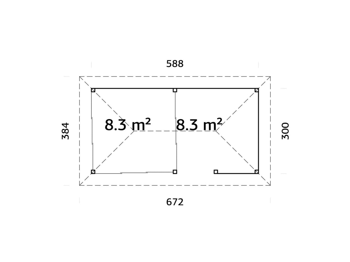 Bianca 208/508 (6x3m | 16,6m²) liukuovilla piharakennus puutarhabaarilla (saatavana tuplalasilla)