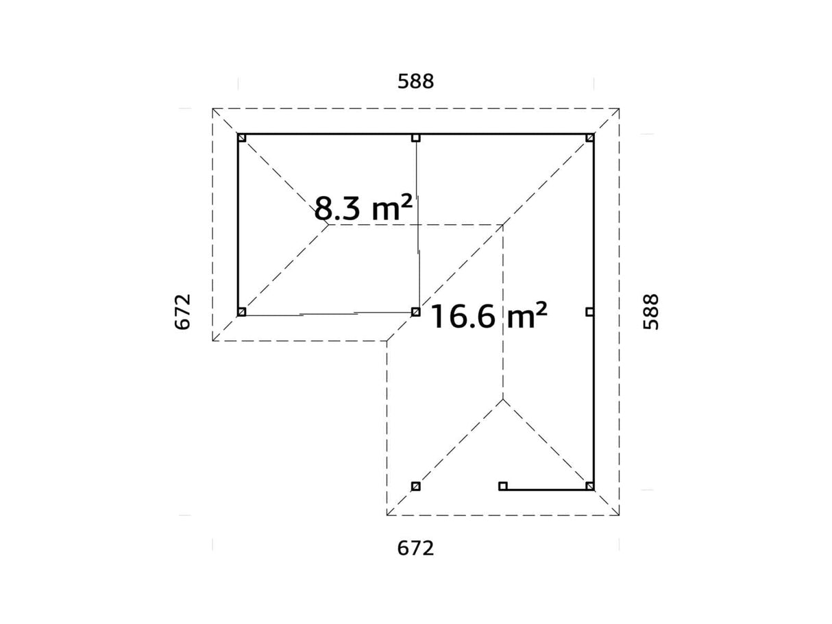 Bianca 209/509 (6x6m | 24,9m²) kulmapiharakennus ulkokeittiöalueella (saatavana tuplalasilla)