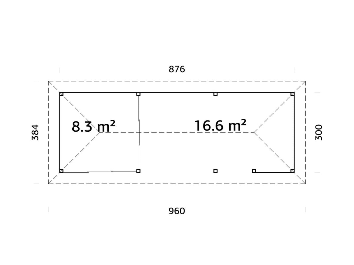 Bianca 215/515 (9x3m | 24,9m²) piharakennus liukuovilla (saatavana tuplalasilla)