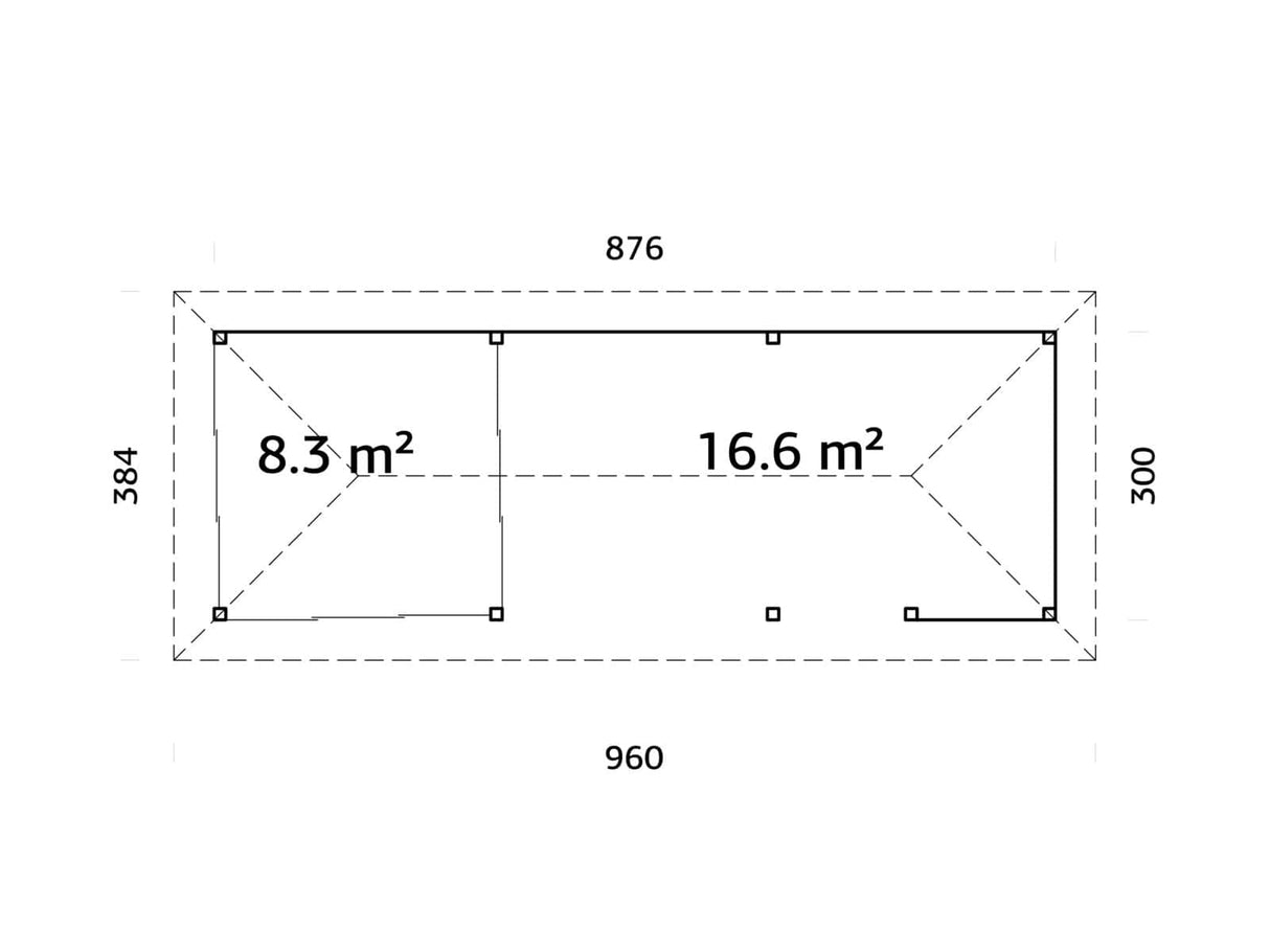 Bianca 216/516 (9x3m | 24,9m²) piharakennus liukuovilla (saatavana tuplalasilla)