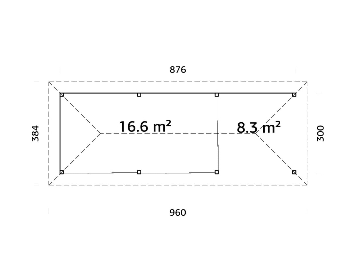 Bianca 217/517 (9x3m | 24,9m²) piharakennus liukuovilla (saatavana tuplalasilla)