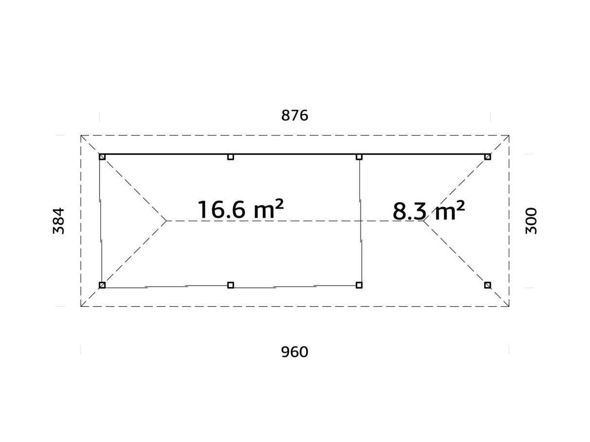 Bianca 218/518 (9x3m | 24,9m²) piharakennus liukuovilla (saatavana tuplalasilla)