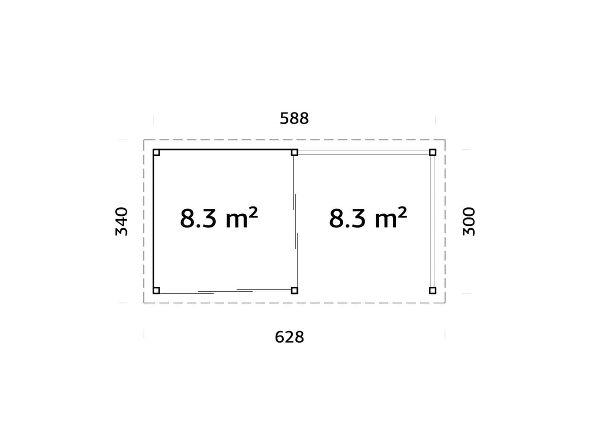 Lenna 403/703 (6x3m | 16,6m²) Lasinen piharakennus liukuovilla (Saatavana tuplalasilla)