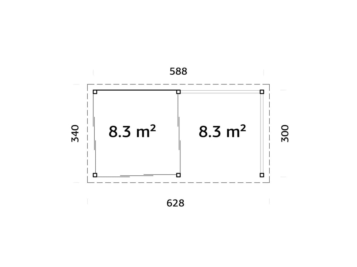 Lenna 404/704 (6x3m | 16,6m²) Lasinen piharakennus liukuovilla (Saatavana tuplalasilla)