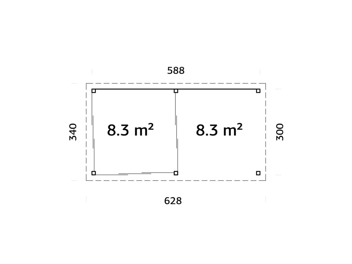 Lenna 406/706 (6x3m | 16,6m²) Lasinen piharakennus liukuovilla (Saatavana tuplalasilla)