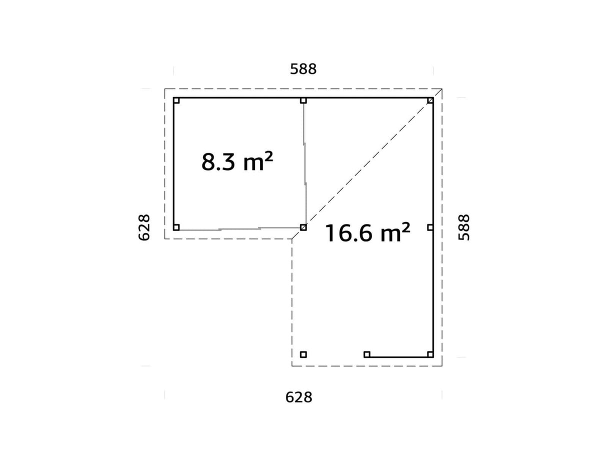 Lenna 409/709 (6x6m | 24,9m²) Lasinen piharakennus liukuovilla (Saatavana tuplalasilla)