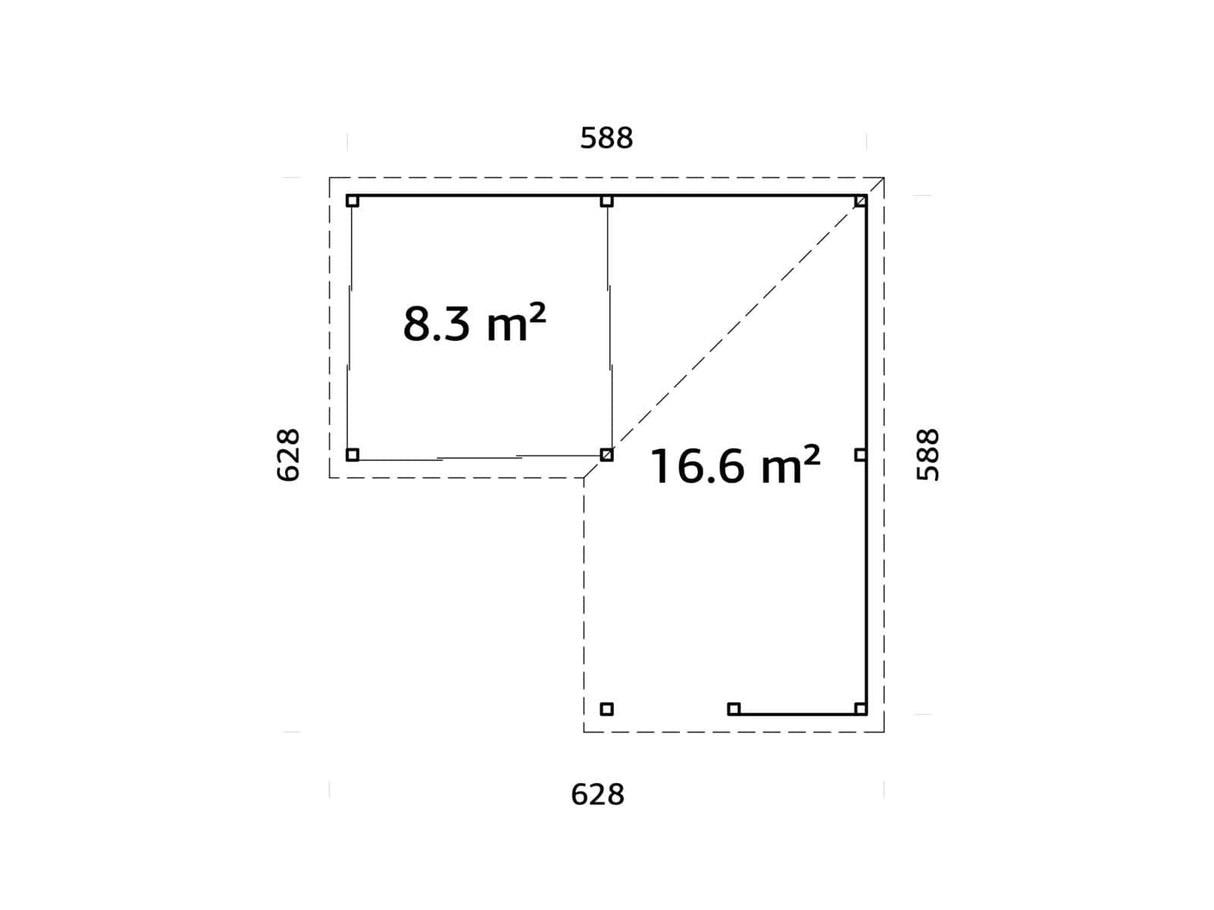 Lenna 410/710 (6x6m | 24,9m²) Lasinen piharakennus liukuovilla (Saatavana tuplalasilla)