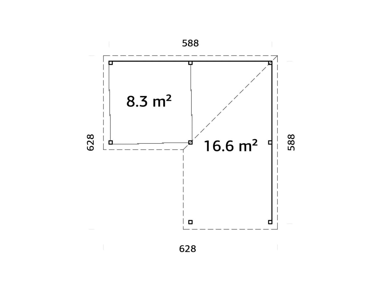 Lenna 412/712 (6x6m | 24,9m²) Lasinen piharakennus liukuovilla (Saatavana tuplalasilla)