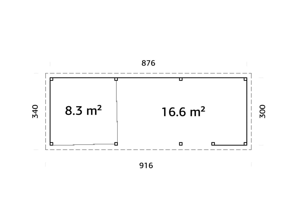 Lenna 415/715 (9x3m | 24,9m²) Lasinen piharakennus liukuovilla (Saatavana tuplalasilla)