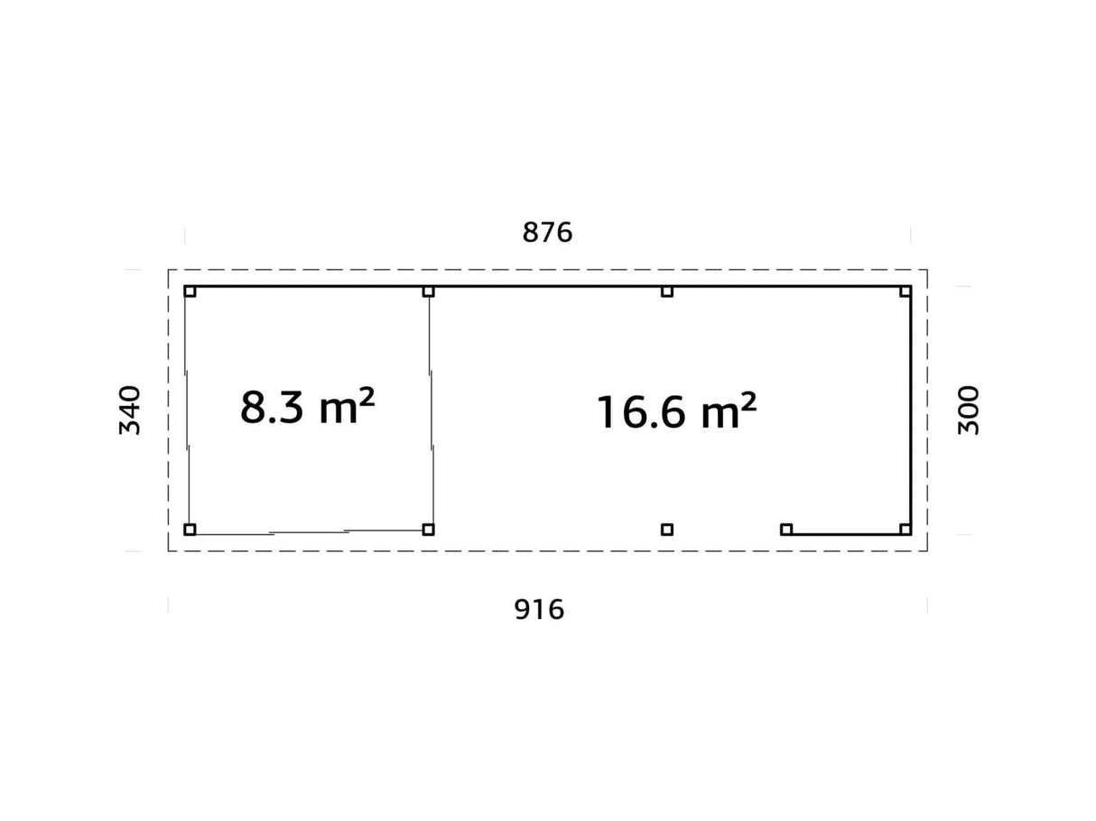 Lenna 416/716 (9x3m | 24,9m²) Lasinen piharakennus liukuovilla (Saatavana tuplalasilla)