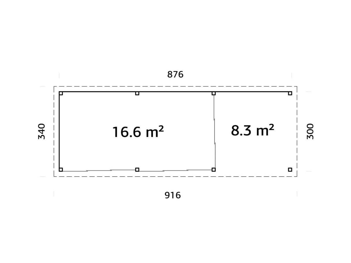Lenna 417/717 (9x3m | 24,9m²) Lasinen piharakennus liukuovilla (Saatavana tuplalasilla)