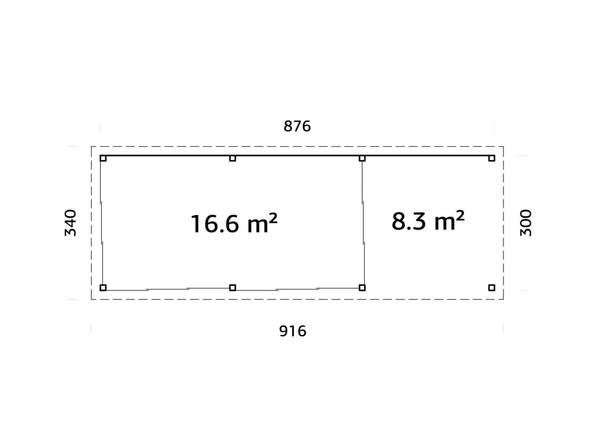 Lenna 418/718 (9x3m | 24,9m²) Lasinen piharakennus liukuovilla (Saatavana tuplalasilla)