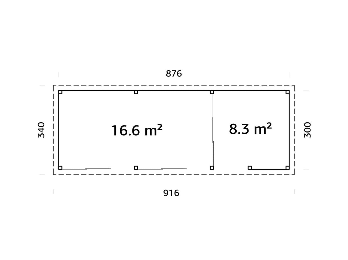 Lenna 419/719 (9x3m | 24,9m²) Lasinen piharakennus liukuovilla (Saatavana tuplalasilla)