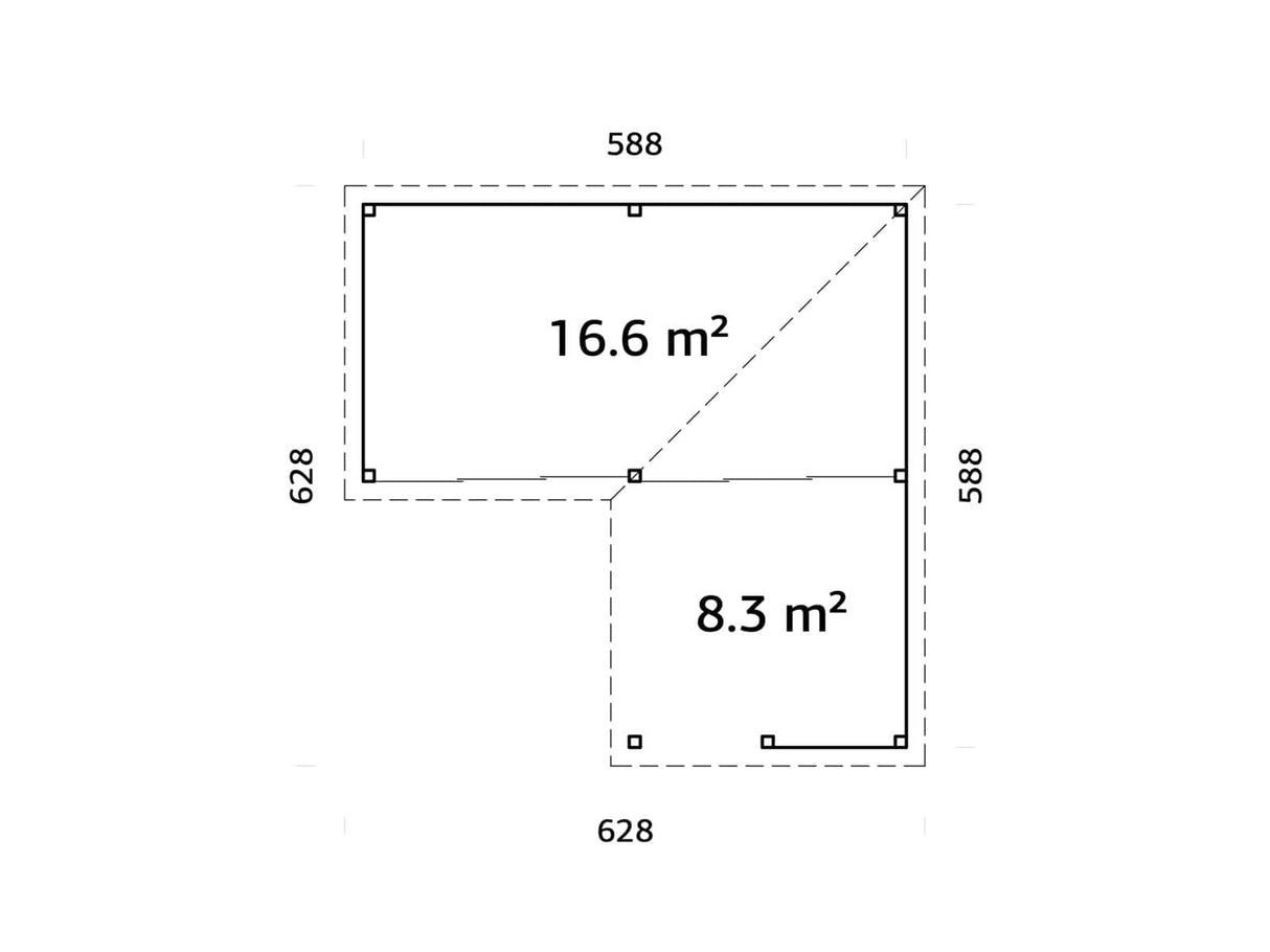Lenna 422/722 (6x6m | 24,9m²) Lasinen piharakennus liukuovilla (Saatavana tuplalasilla)