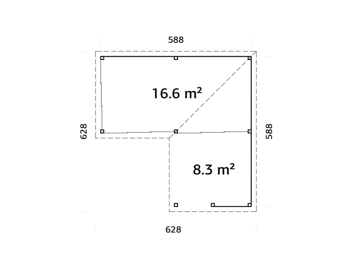 Lenna 423/723 (6x6m | 24,9m²) Lasinen piharakennus liukuovilla (Saatavana tuplalasilla)